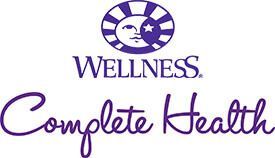 The logo for wellness complete health is a purple logo with a sun and moon on it.