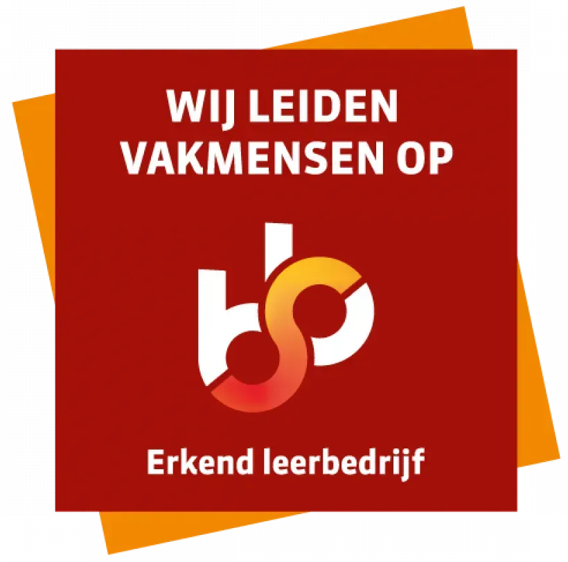 A logo for wij leiden vakmensen op erkend leerbedrijf