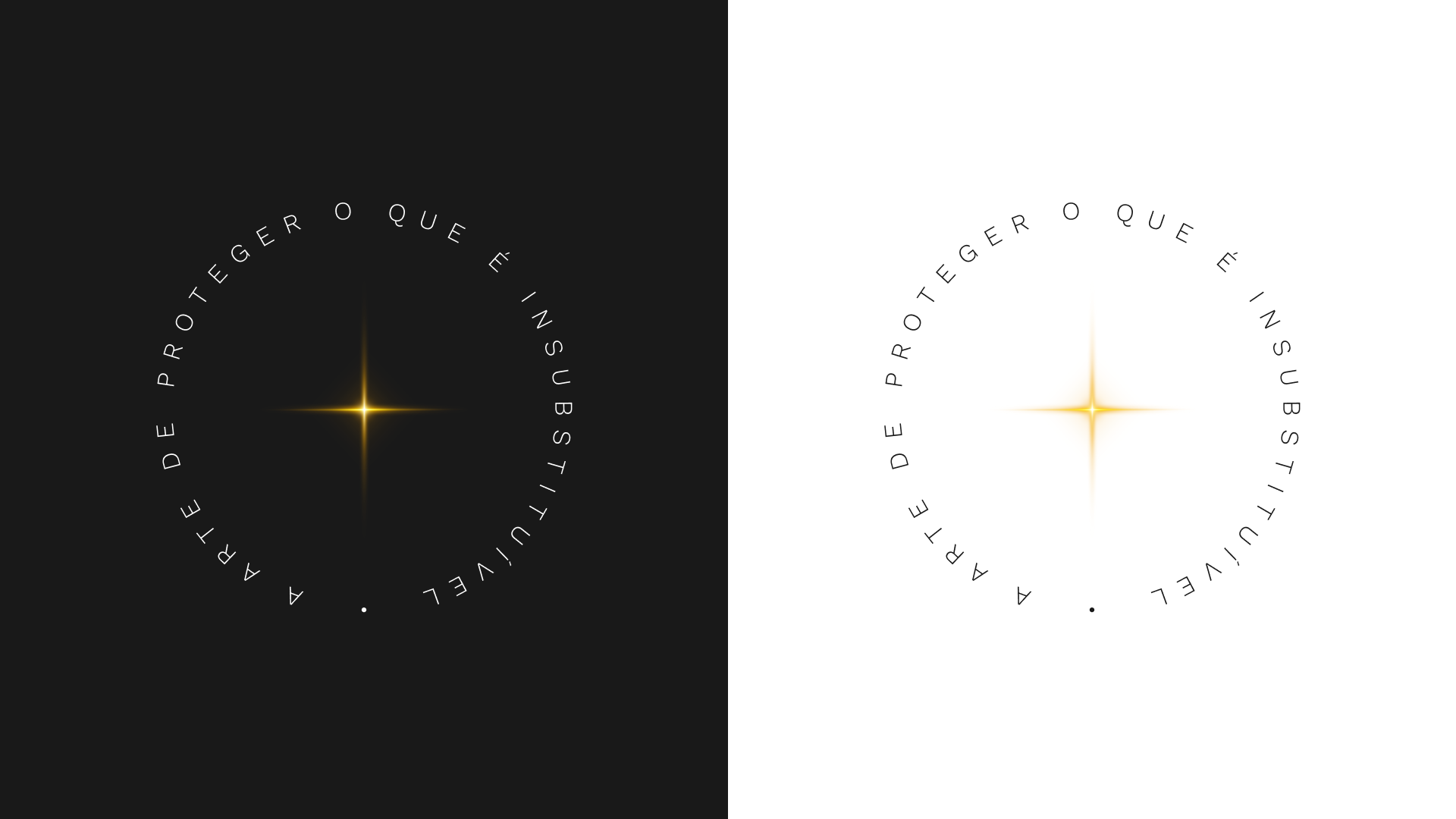 Estrela com texto circular em dourado sobre fundo preto e branco.