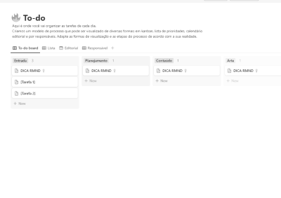 Uma captura de tela de uma lista de tarefas no Notion - exclusivo do HUB da RMND