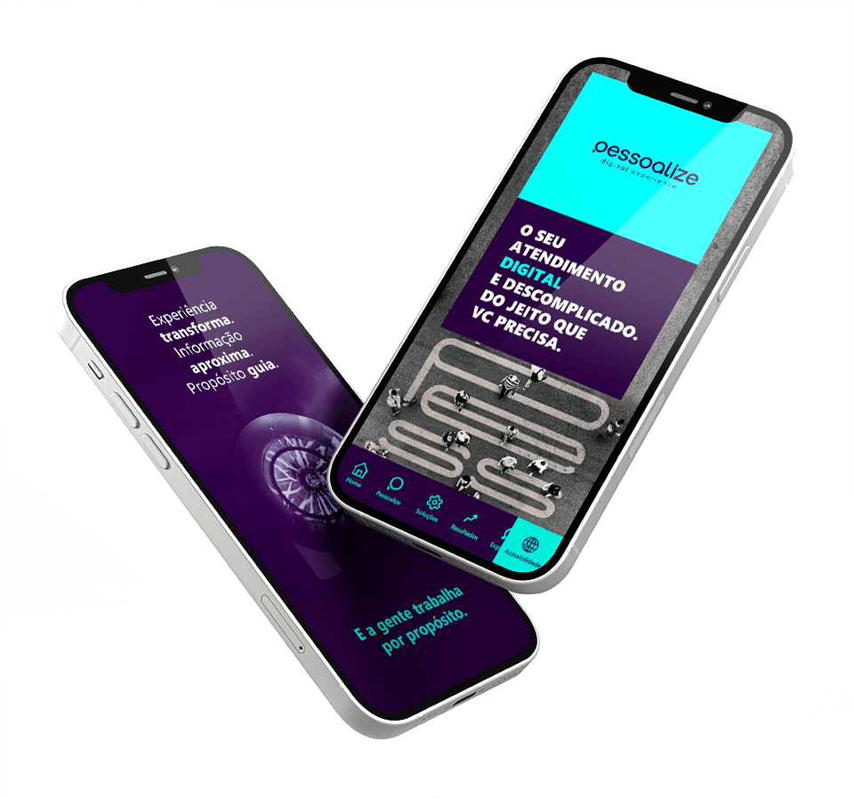 Dois telefones estão um ao lado do outro em um fundo branco. Site Mobile