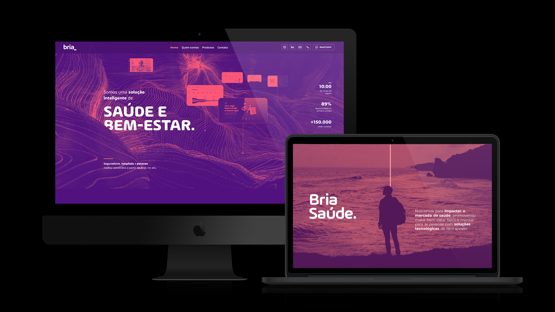 Site Bria Saúde com foco em soluções inteligentes de bem-estar e tecnologia acessível.
