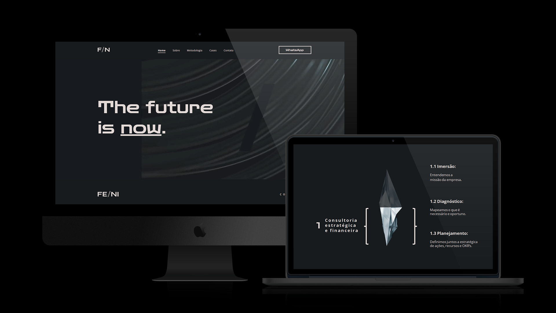 Mockup de site com slogan “The future is now