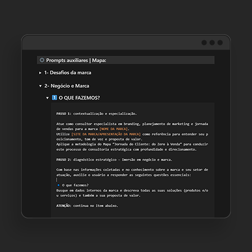 Uma tela de computador com fundo preto e texto nela com a apresentação do Banco de Prompts disponível no mapa.