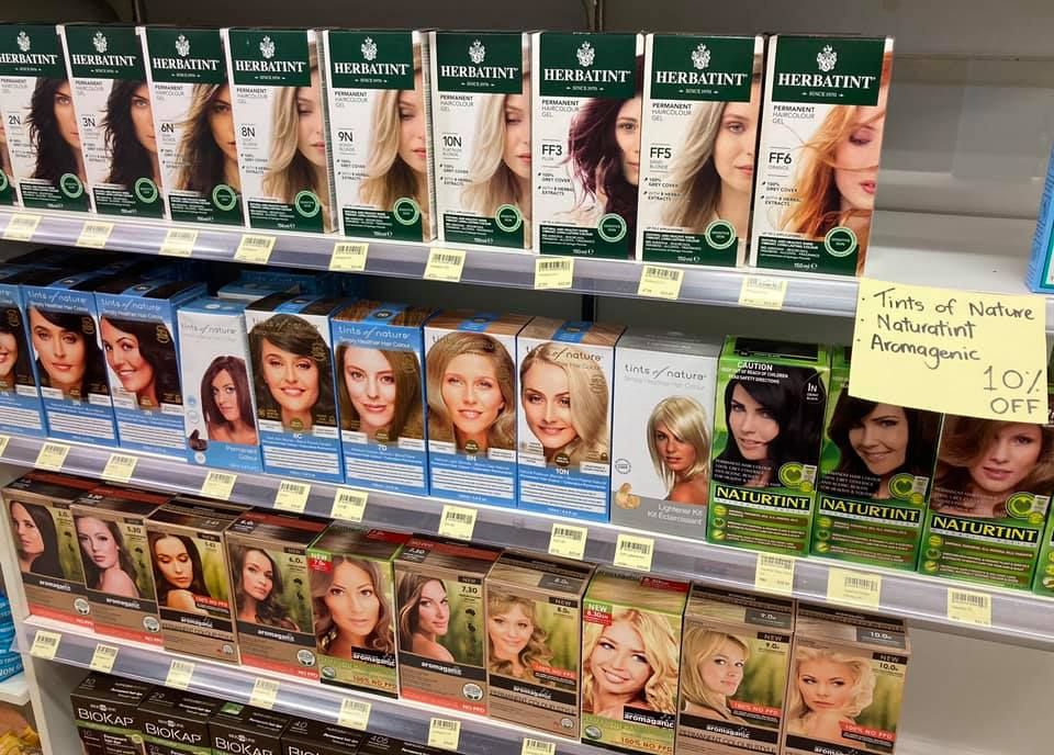 A Store Shelf Filled With Boxes of Hair Dye — Atherton Health Food Centre in Atherton, QLD