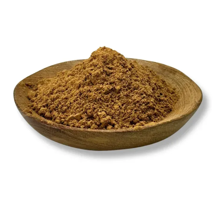 A wooden bowl filled with brown powder on a white background— Atherton Health Food Centre in Atherton, QLD