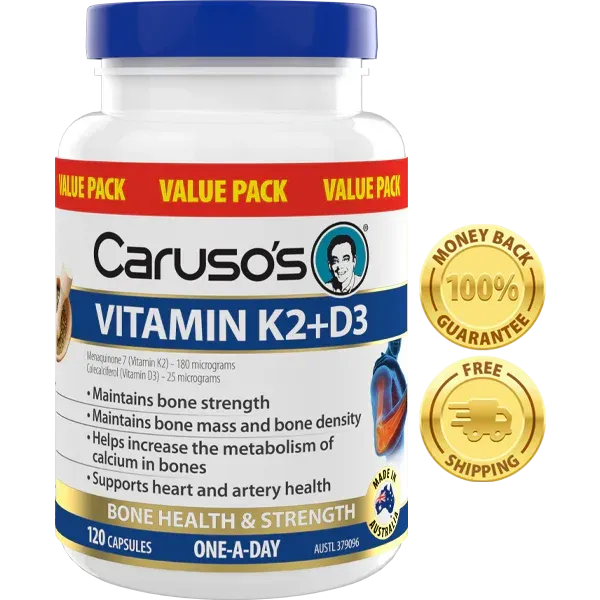 A bottle of caruso 's vitamin k2 and d3— Atherton Health Food Centre in Atherton, QLD