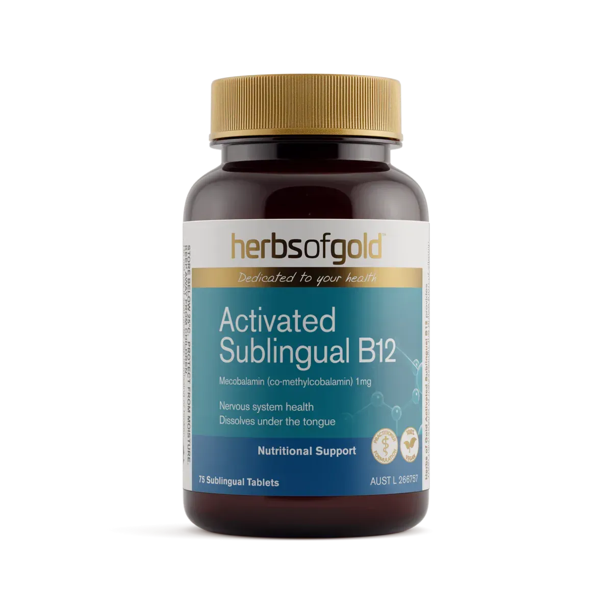 A bottle of herbs of gold activated sublingual b12— Atherton Health Food Centre in Atherton, QLD