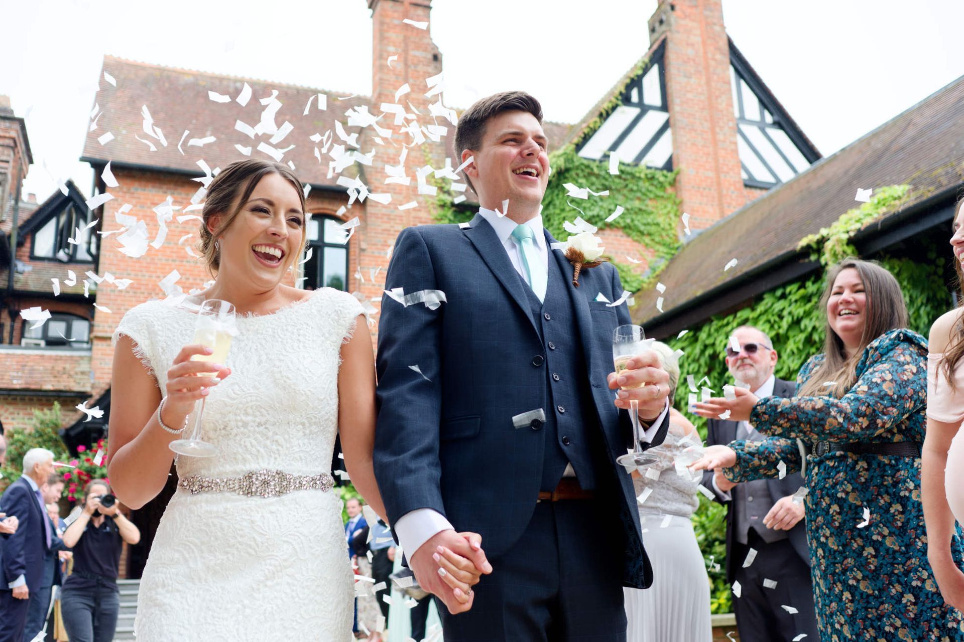 A bride and groom at their wedding reception in Hampshire