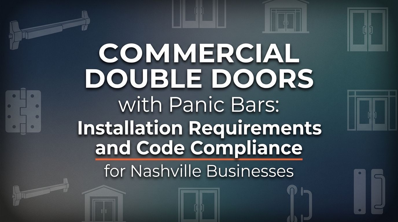 Blue title slide reading “What are the ADA requirements for panic bars?” with “Nashville Commercial Compliance Guide” below.