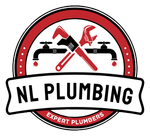 NL Plumbing logo with crossed red tools, black faucets, and “Expert Plumbers” banner