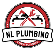 NL Plumbing logo with crossed red tools, black faucets, and “Expert Plumbers” banner
