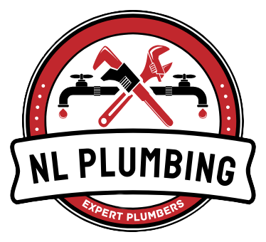 NL Plumbing logo with crossed red tools, black faucets, and “Expert Plumbers” banner