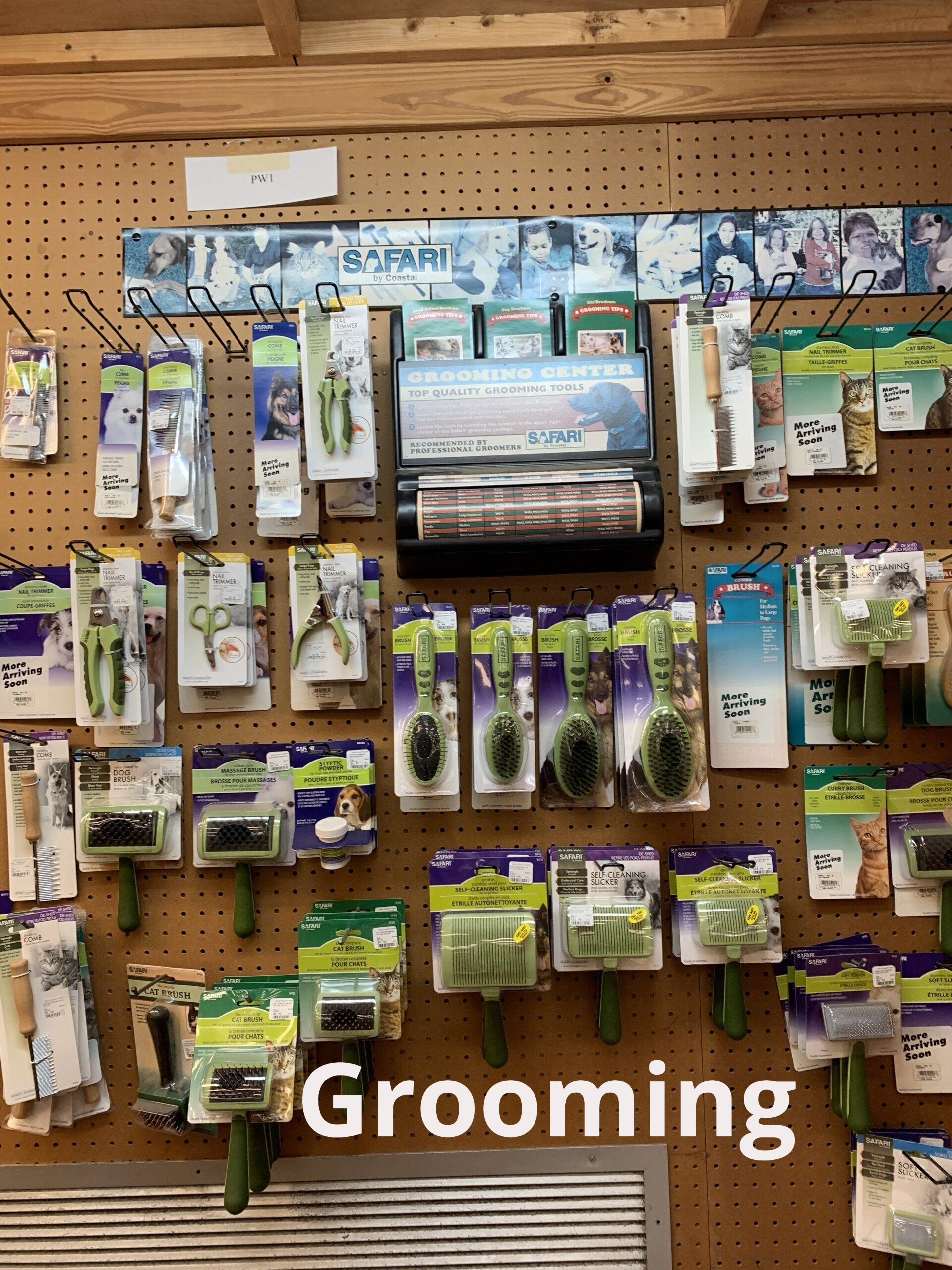 A wall with a lot of grooming products on it
