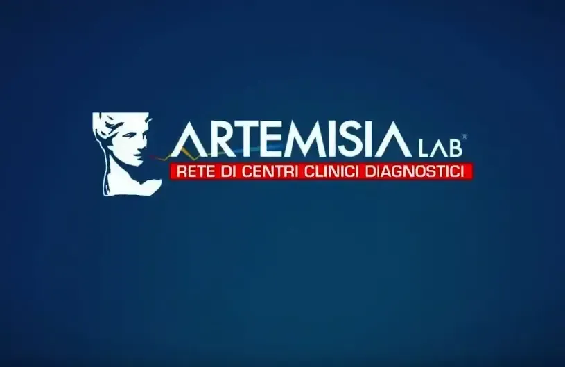 ARTEMISIA Lab logo on blue background with white and red text, “Rete di centri clinici diagnostici”