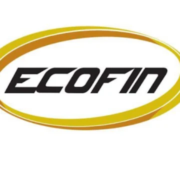 Logo ECOFIN in testo nero all'interno di un ovale dorato su sfondo bianco.