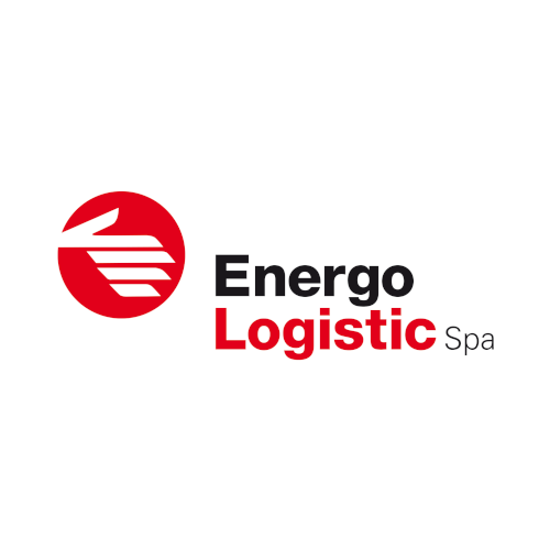 Logo di Energo Logistic Spa con icona rossa e testo in rosso e nero su sfondo bianco.