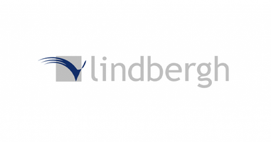 Logo Lindbergh in grigio e blu su sfondo bianco.