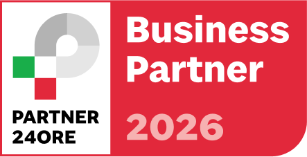 Logo Business Partner 2026 in rosso, bianco e grigio con il marchio Partner 24ORE.