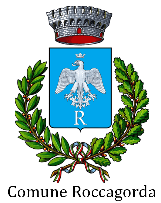 Stemma blu con aquila bianca, cimiero coronato, rami di alloro e la lettera R.