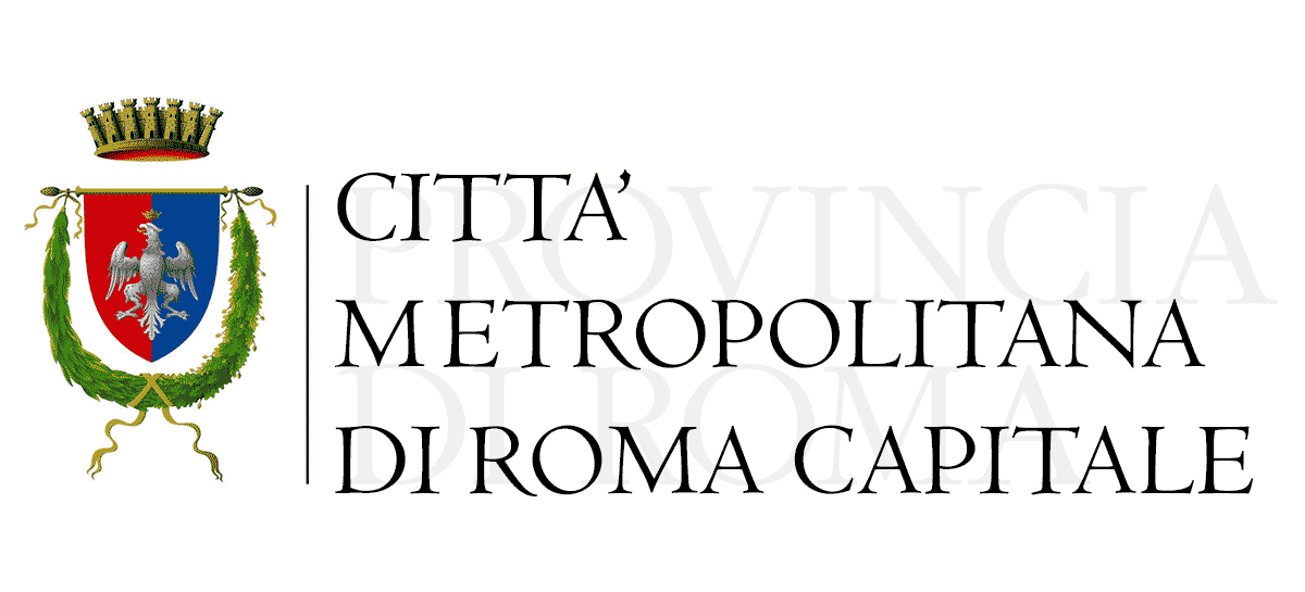 Logo of Città Metropolitana di Roma Capitale with a red and green crest and black text
