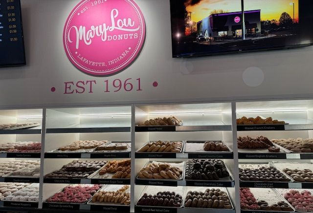 donuts displayed in a case