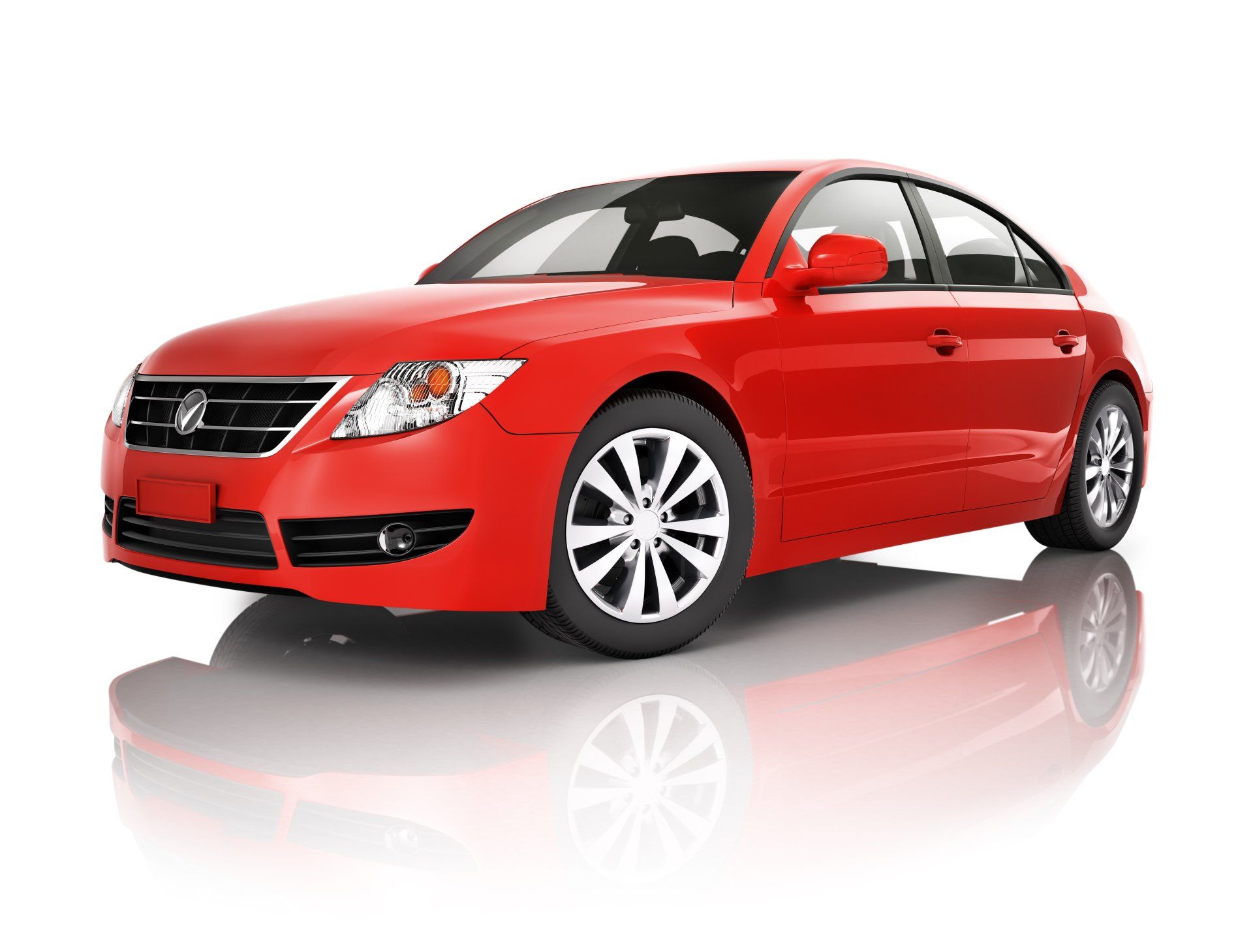 A red car is sitting on a white surface.