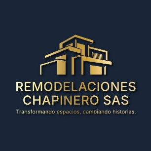 Logo dorado de Remodelaciones Chapinero SAS sobre fondo azul oscuro, con lema “Transformando espacios, cambiando historias.”