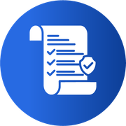 An icon of a checklist with a check mark on it in a blue circle.