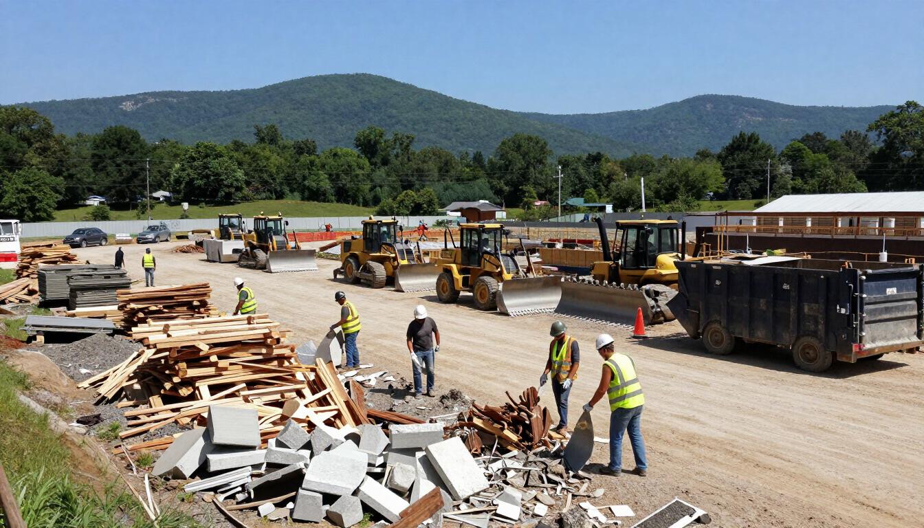 Construction dumpster rental at a job site in Chickamauga, GA
