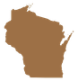Brown silhouette of the state of Wisconsin.