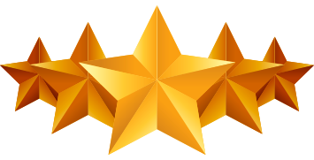Five Star — Green Bay, WI — Law Offices of John A. Foscato, SC Five gold stars arranged in a row, angled slightly.