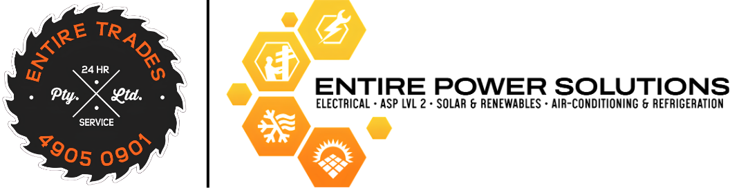Black circular logo beside orange hexagon icons on a white background