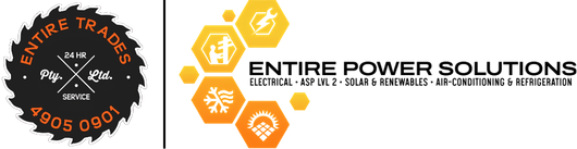 Black circular logo beside orange hexagon icons on a white background