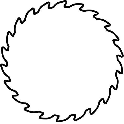 Black jagged circular saw blade outline on a white background