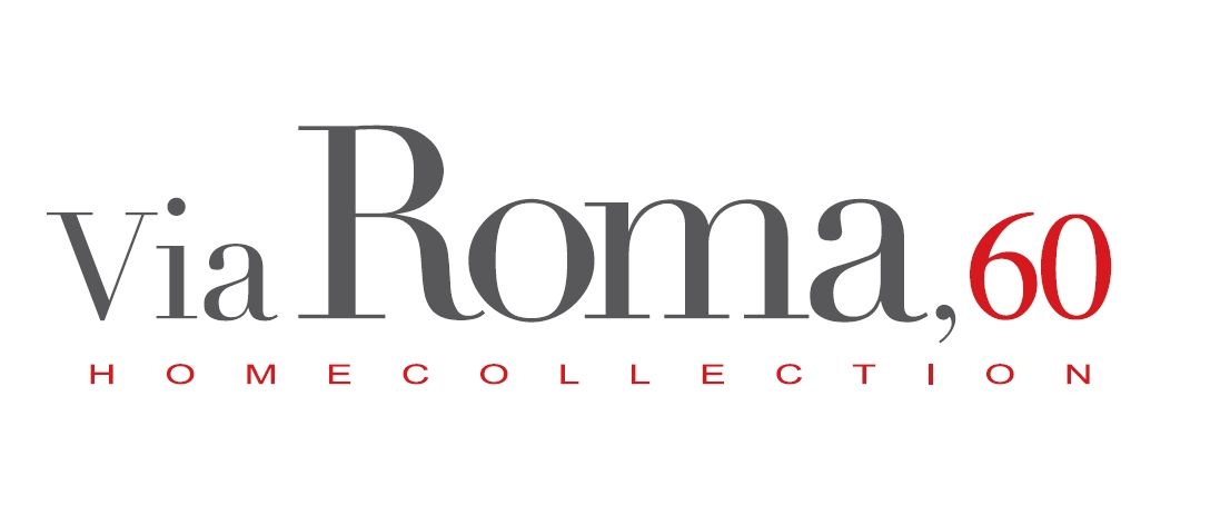 Logo per Via Roma, 60 Home Collection; il testo è in grigio scuro e rosso.