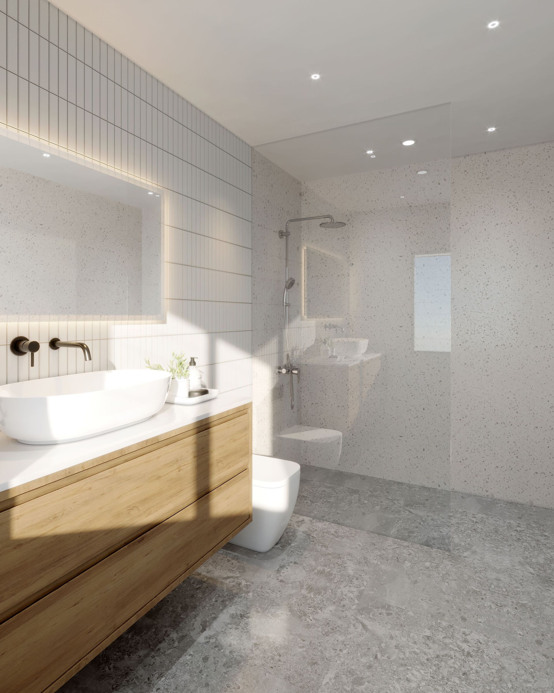 Modern Wet room with concrete floor