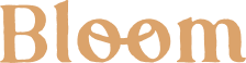 Stylized tan “Bloom” logo on a light background