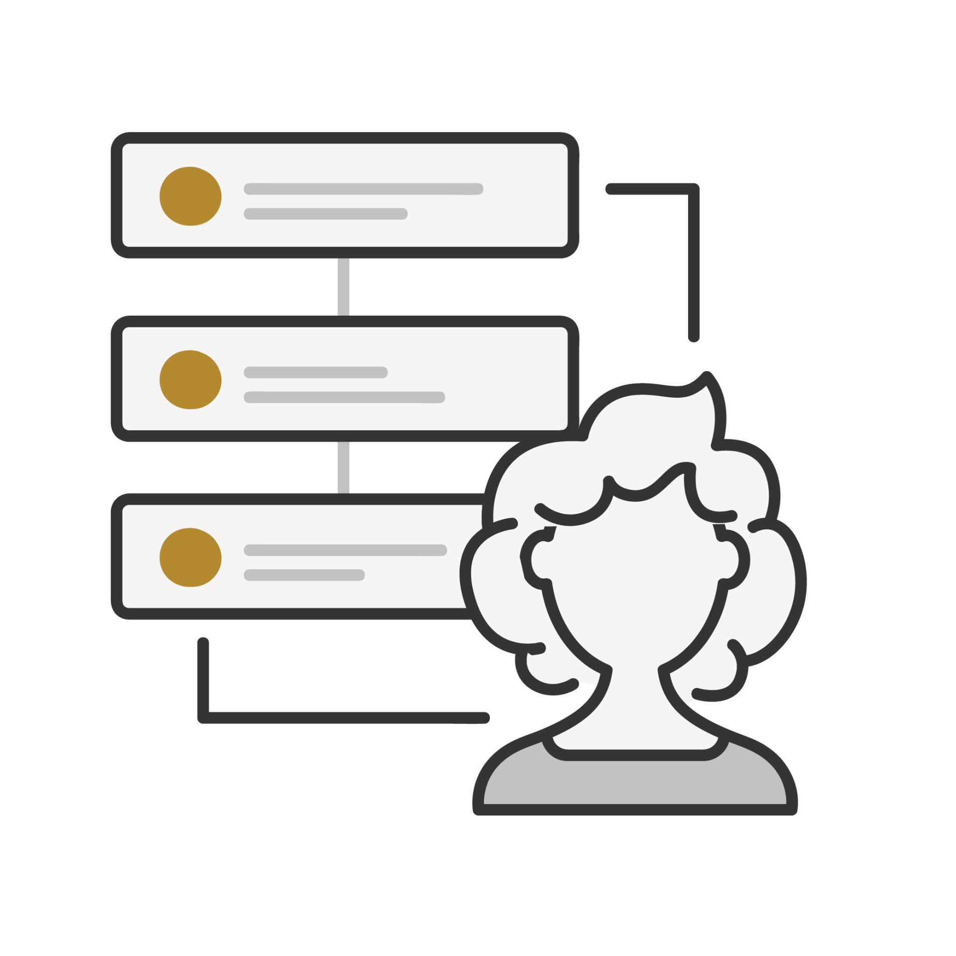 Stacked server cards with a user silhouette, suggesting account or data management.
