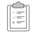 Clipboard checklist icon with two gold checkmarks and one black X