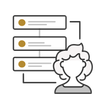 Profile icon beside a stack of three list items or search results