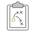 Clipboard with arrows showing a moving circle and two X marks, suggesting a selection or path diagram