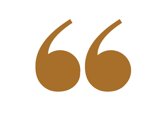 Two stylized brown quotation marks on a white background