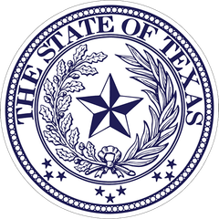 The seal of the state of Texas with a star and leaves