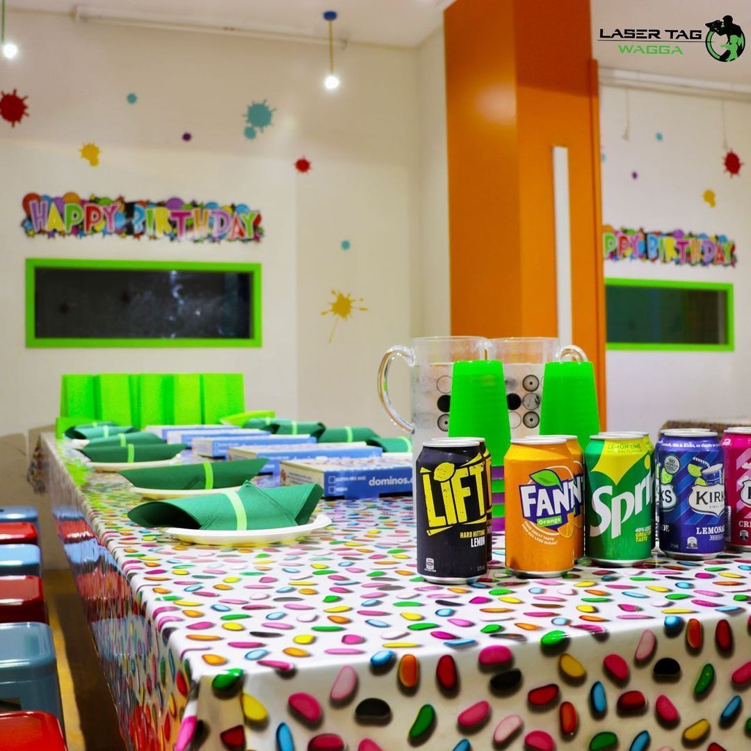 A Table With Cans Of Fanta And Sprite On It In Laser Tag — Laser Tag Wagga In Wagga Wagga, NSW