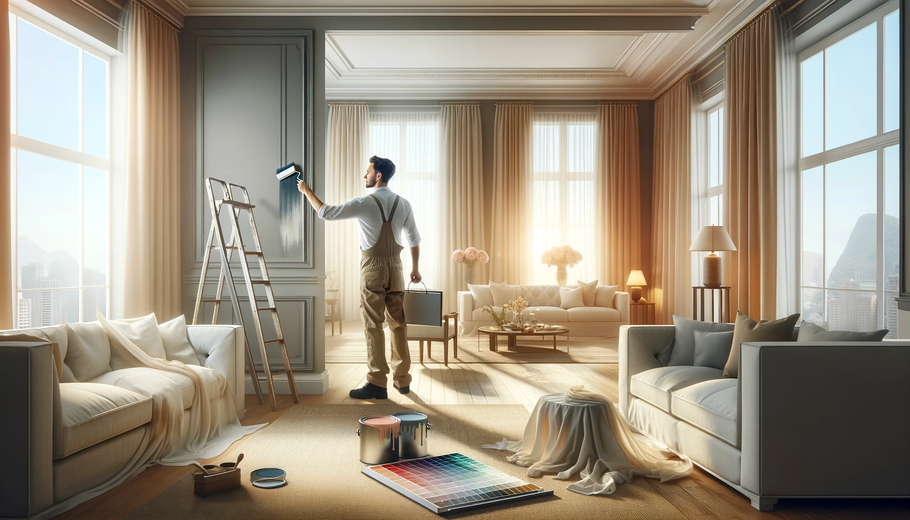 Professional painter from Mr. Pauly's Paint Pro's applying a fresh coat of paint to an interior wall, illustrating the company's attention to detail and commitment to revitalizing home spaces with a clean, precise finish.