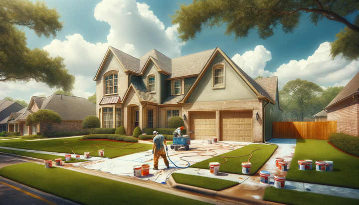 Exterior painting in progress by Mr. Pauly's Paint Pro's, showcasing a home being transformed