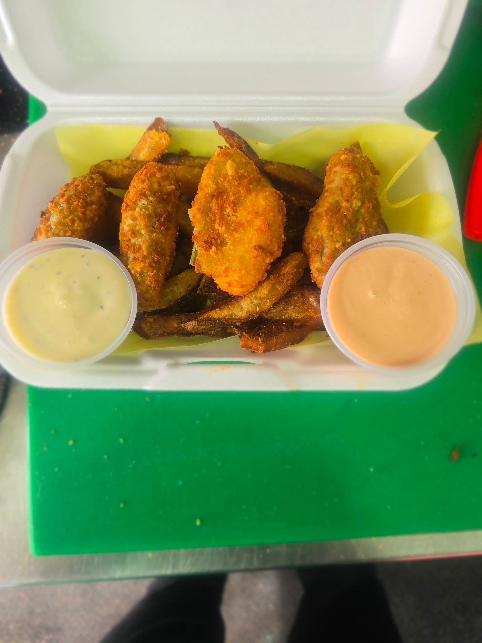 Breaded chicken tenders with dipping sauces