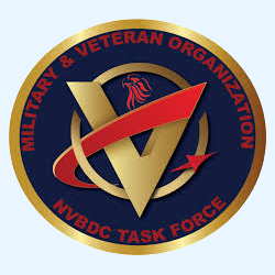 Military & Veteran Organization NVBDC Task Force logo in gold, navy, and red