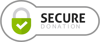 Secure donation badge with green shield and checkmark icon